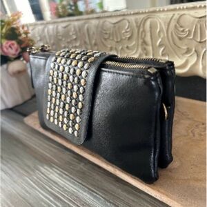 Olivia Miller PU Leather Gold & Silver Studded Clutch Bag Wallet Purse